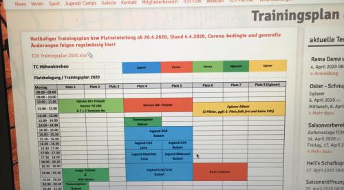 Update Trainingsplanung und Platzbelegung